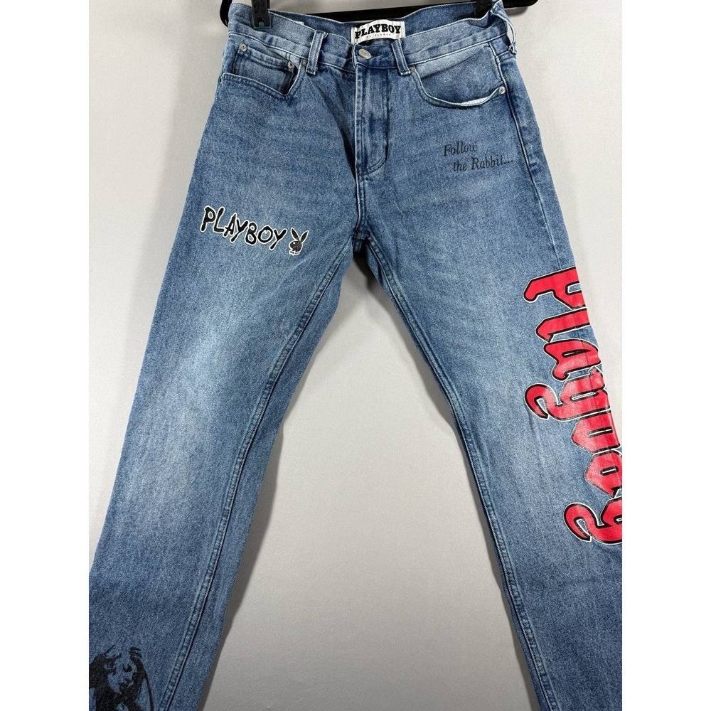 Playboy by PacSun Slim Taper Graphic Light Wash Denim Jeans 30x30 Y2K vibes